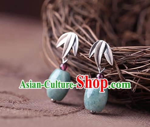 Chinese Classical Silver Bamboo Leaf Ear Accessories Traditional Cheongsam Jade Earrings Chinese Classical Silver Bamboo Leaf Ear Accessories Traditional Cheongsam Jade Earrings