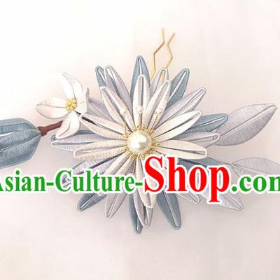 China Ming Dynasty White Silk Epiphyllum Hair Stick Traditional Ancient Princess Hairpin
