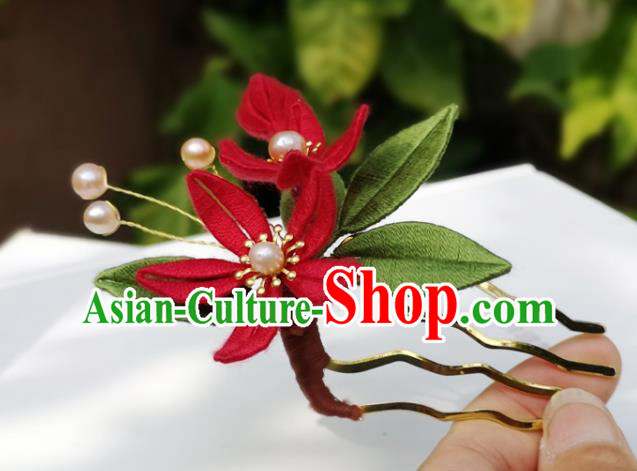 China Ming Dynasty Hair Stick Traditional Ancient Palace Lady Red Silk Flowers Hairpin China Ming Dynasty Hair Stick Traditional Ancient Palace Lady Red Silk Flowers Hairpin