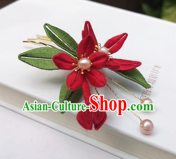 China Ming Dynasty Hair Stick Traditional Ancient Palace Lady Red Silk Flowers Hairpin China Ming Dynasty Hair Stick Traditional Ancient Palace Lady Red Silk Flowers Hairpin