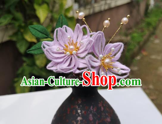 China Ming Dynasty Lilac Silk Epiphyllum Hair Stick Traditional Ancient Palace Lady Pearls Hairpin China Ming Dynasty Lilac Silk Epiphyllum Hair Stick Traditional Ancient Palace Lady Pearls Hairpin