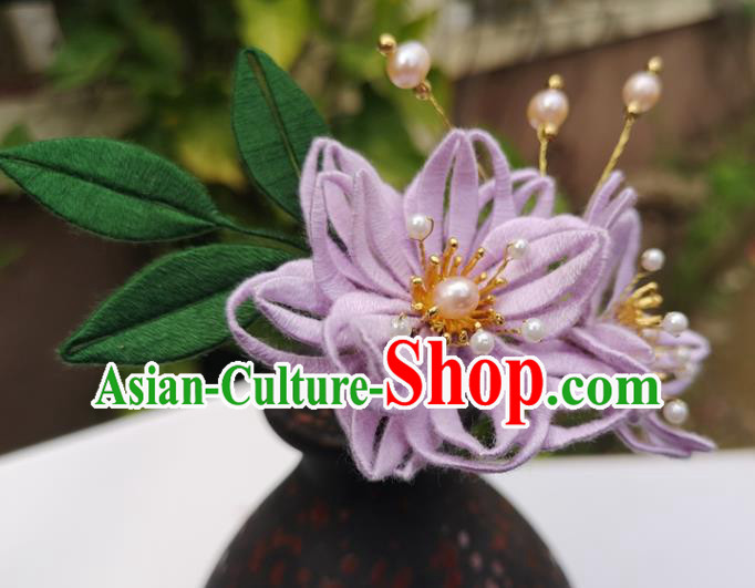 China Ming Dynasty Lilac Silk Epiphyllum Hair Stick Traditional Ancient Palace Lady Pearls Hairpin China Ming Dynasty Lilac Silk Epiphyllum Hair Stick Traditional Ancient Palace Lady Pearls Hairpin