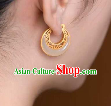 Handmade Chinese Cheongsam Golden Ear Accessories Traditional Jade Moon Earrings Handmade Chinese Cheongsam Golden Ear Accessories Traditional Jade Moon Earrings