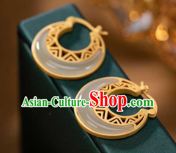 Handmade Chinese Cheongsam Golden Ear Accessories Traditional Jade Moon Earrings Handmade Chinese Cheongsam Golden Ear Accessories Traditional Jade Moon Earrings