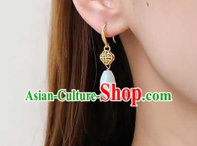 Handmade Chinese Cheongsam White Jade Ear Accessories Traditional Golden Earrings Handmade Chinese Cheongsam White Jade Ear Accessories Traditional Golden Earrings