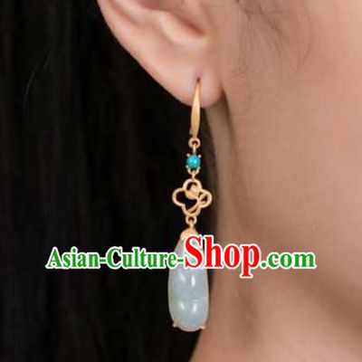 Handmade Chinese Cheongsam Ear Accessories Traditional Jade Peasecod Earrings