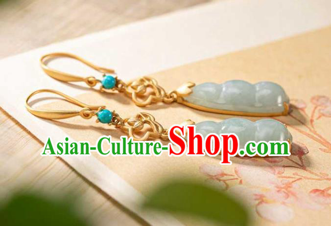 Handmade Chinese Cheongsam Ear Accessories Traditional Jade Peasecod Earrings