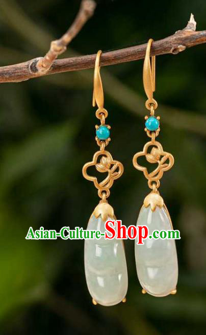 Handmade Chinese Cheongsam Ear Accessories Traditional Jade Peasecod Earrings