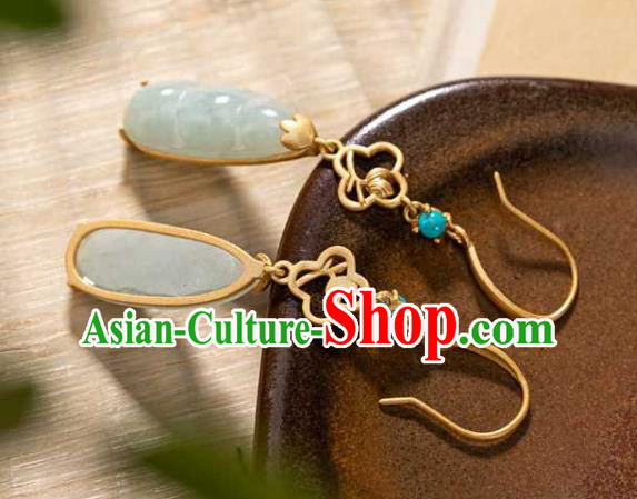 Handmade Chinese Cheongsam Ear Accessories Traditional Jade Peasecod Earrings