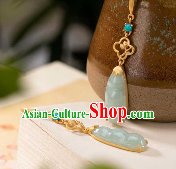 Handmade Chinese Cheongsam Ear Accessories Traditional Jade Peasecod Earrings