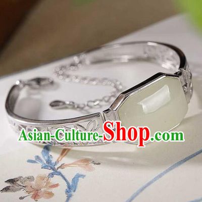 China Classical Cheongsam Silver Bangle Accessories Traditional Jade Bracelet