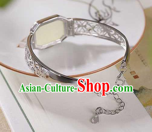 China Classical Cheongsam Silver Bangle Accessories Traditional Jade Bracelet China Classical Cheongsam Silver Bangle Accessories Traditional Jade Bracelet
