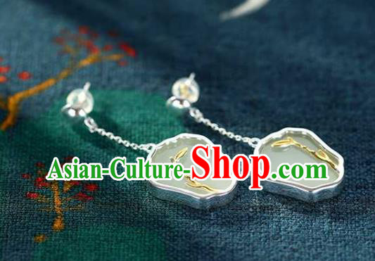 Handmade Chinese Cheongsam White Jade Fan Ear Accessories Traditional Silver Earrings Handmade Chinese Cheongsam White Jade Fan Ear Accessories Traditional Silver Earrings
