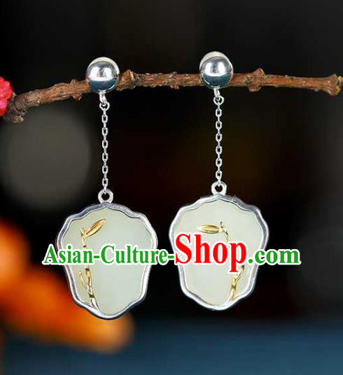 Handmade Chinese Cheongsam White Jade Fan Ear Accessories Traditional Silver Earrings Handmade Chinese Cheongsam White Jade Fan Ear Accessories Traditional Silver Earrings