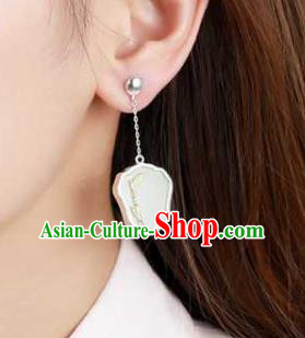 Handmade Chinese Cheongsam White Jade Fan Ear Accessories Traditional Silver Earrings Handmade Chinese Cheongsam White Jade Fan Ear Accessories Traditional Silver Earrings
