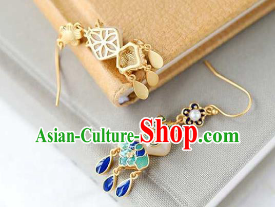 Handmade Chinese Cheongsam Jade Fan Ear Accessories Traditional Qing Dynasty Cloisonne Earrings Handmade Chinese Cheongsam Jade Fan Ear Accessories Traditional Qing Dynasty Cloisonne Earrings
