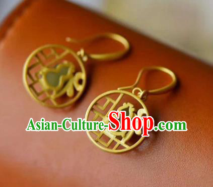 Handmade Chinese Golden Ear Accessories Traditional Cheongsam Jade Gourd Earrings Handmade Chinese Golden Ear Accessories Traditional Cheongsam Jade Gourd Earrings