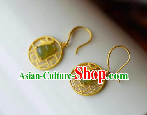 Handmade Chinese Golden Ear Accessories Traditional Cheongsam Jade Gourd Earrings Handmade Chinese Golden Ear Accessories Traditional Cheongsam Jade Gourd Earrings