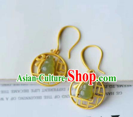 Handmade Chinese Golden Ear Accessories Traditional Cheongsam Jade Gourd Earrings Handmade Chinese Golden Ear Accessories Traditional Cheongsam Jade Gourd Earrings