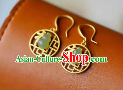 Handmade Chinese Golden Ear Accessories Traditional Cheongsam Jade Gourd Earrings Handmade Chinese Golden Ear Accessories Traditional Cheongsam Jade Gourd Earrings