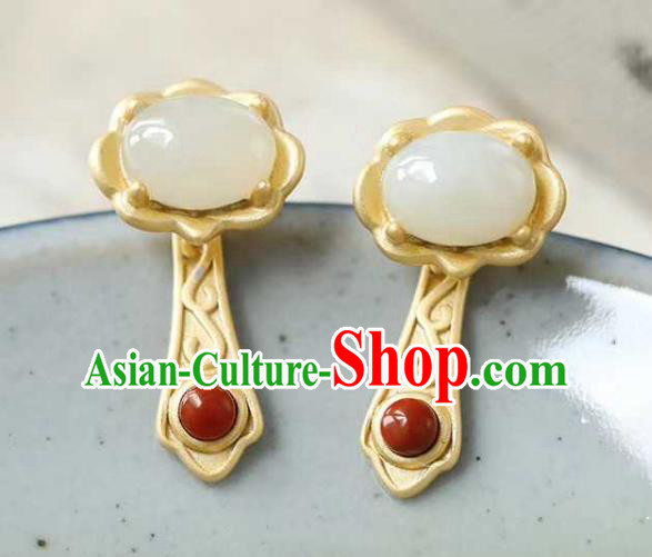 Handmade Chinese Golden Ear Accessories Traditional Cheongsam Hetian Jade Earrings Handmade Chinese Golden Ear Accessories Traditional Cheongsam Hetian Jade Earrings