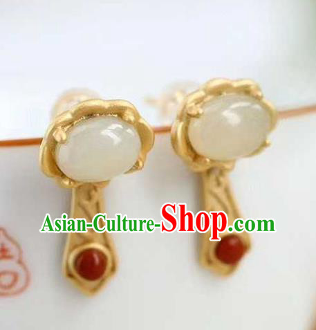 Handmade Chinese Golden Ear Accessories Traditional Cheongsam Hetian Jade Earrings Handmade Chinese Golden Ear Accessories Traditional Cheongsam Hetian Jade Earrings