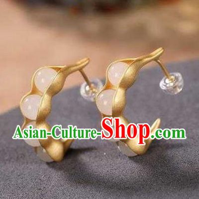 Handmade Chinese Beads Ear Accessories Traditional Cheongsam Golden Peasecod Earrings