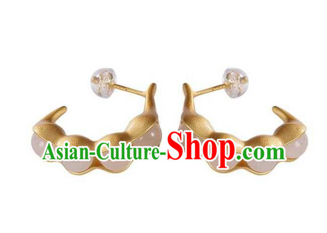 Handmade Chinese Beads Ear Accessories Traditional Cheongsam Golden Peasecod Earrings Handmade Chinese Beads Ear Accessories Traditional Cheongsam Golden Peasecod Earrings