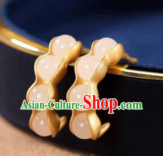 Handmade Chinese Beads Ear Accessories Traditional Cheongsam Golden Peasecod Earrings Handmade Chinese Beads Ear Accessories Traditional Cheongsam Golden Peasecod Earrings