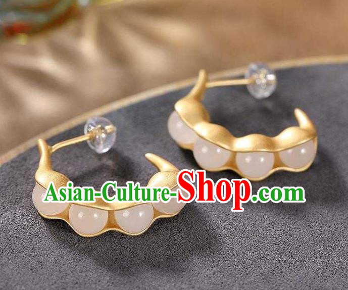 Handmade Chinese Beads Ear Accessories Traditional Cheongsam Golden Peasecod Earrings Handmade Chinese Beads Ear Accessories Traditional Cheongsam Golden Peasecod Earrings