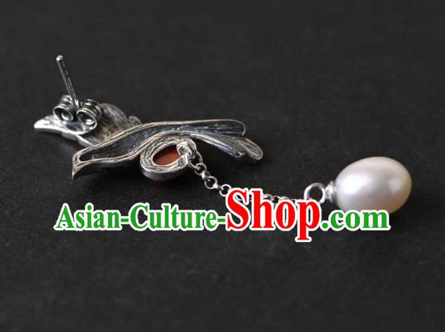Handmade Chinese Blueing Bird Ear Accessories Traditional Cheongsam Pearls Tassel Earrings Handmade Chinese Blueing Bird Ear Accessories Traditional Cheongsam Pearls Tassel Earrings