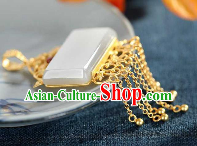 China Classical Cheongsam Golden Tassel Pendant Accessories Traditional White Jade Necklace China Classical Cheongsam Golden Tassel Pendant Accessories Traditional White Jade Necklace