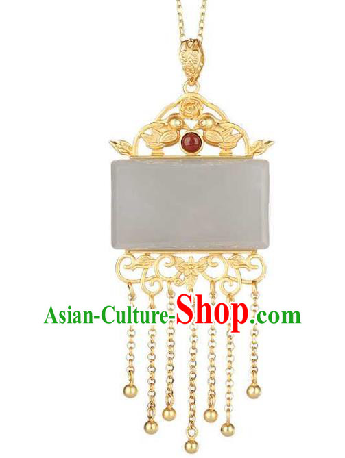 China Classical Cheongsam Golden Tassel Pendant Accessories Traditional White Jade Necklace China Classical Cheongsam Golden Tassel Pendant Accessories Traditional White Jade Necklace