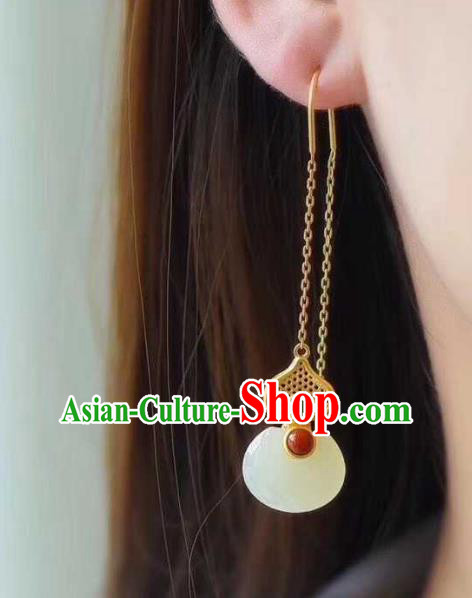 Handmade Chinese Golden Gems Ear Accessories Traditional Cheongsam Jade Gourd Earrings