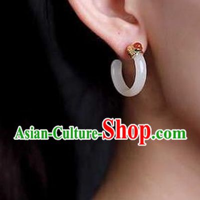Handmade Chinese Qing Dynasty Ear Accessories Traditional Cheongsam White Jade Earrings