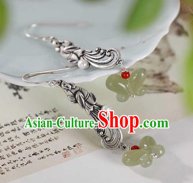 Handmade Chinese Silver Phoenix Ear Accessories Traditional Cheongsam Jade Butterfly Earrings Handmade Chinese Silver Phoenix Ear Accessories Traditional Cheongsam Jade Butterfly Earrings