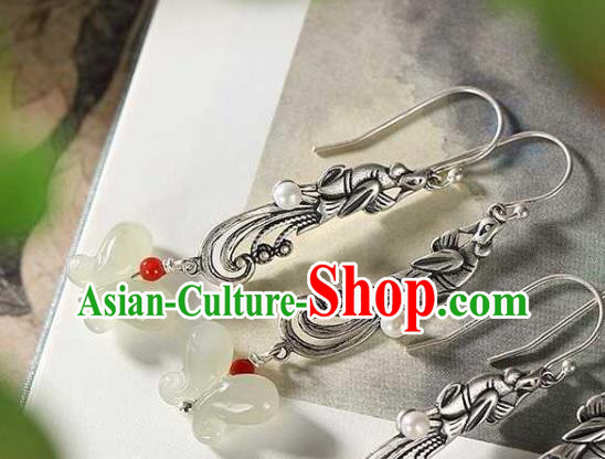 Handmade Chinese Silver Phoenix Ear Accessories Traditional Cheongsam Jade Butterfly Earrings Handmade Chinese Silver Phoenix Ear Accessories Traditional Cheongsam Jade Butterfly Earrings
