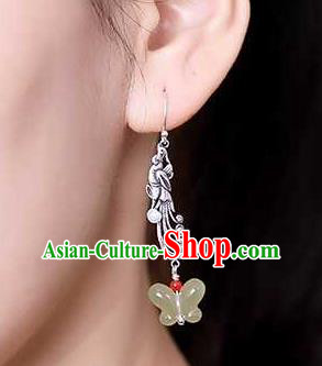 Handmade Chinese Silver Phoenix Ear Accessories Traditional Cheongsam Jade Butterfly Earrings Handmade Chinese Silver Phoenix Ear Accessories Traditional Cheongsam Jade Butterfly Earrings