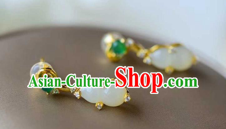 Handmade Chinese Jade Gourd Ear Accessories Traditional Cheongsam Crystal Earrings Handmade Chinese Jade Gourd Ear Accessories Traditional Cheongsam Crystal Earrings