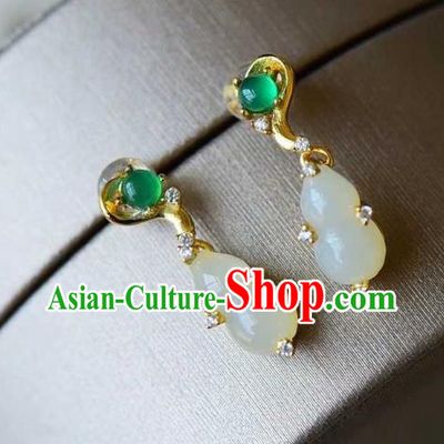 Handmade Chinese Jade Gourd Ear Accessories Traditional Cheongsam Crystal Earrings