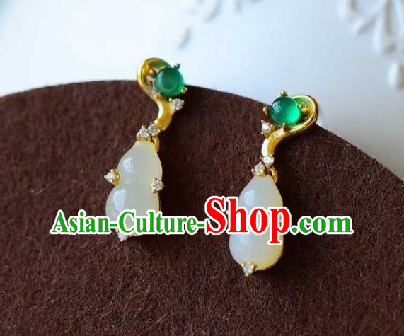 Handmade Chinese Jade Gourd Ear Accessories Traditional Cheongsam Crystal Earrings Handmade Chinese Jade Gourd Ear Accessories Traditional Cheongsam Crystal Earrings