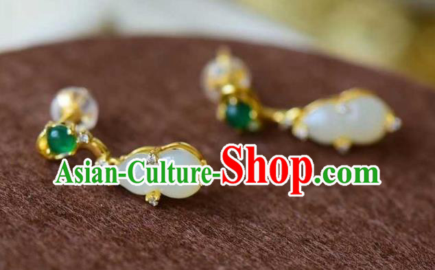 Handmade Chinese Jade Gourd Ear Accessories Traditional Cheongsam Crystal Earrings Handmade Chinese Jade Gourd Ear Accessories Traditional Cheongsam Crystal Earrings