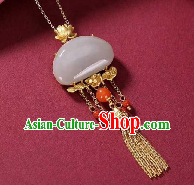 China Classical Cheongsam Golden Lotus Tassel Pendant Accessories Traditional Jade Necklace Jewelry China Classical Cheongsam Golden Lotus Tassel Pendant Accessories Traditional Jade Necklace Jewelry