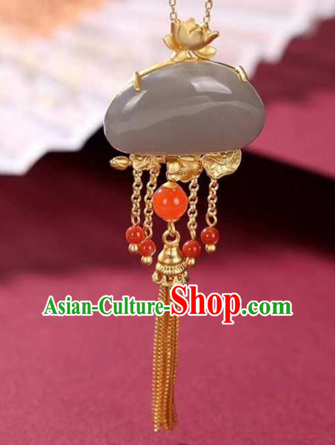 China Classical Cheongsam Golden Lotus Tassel Pendant Accessories Traditional Jade Necklace Jewelry China Classical Cheongsam Golden Lotus Tassel Pendant Accessories Traditional Jade Necklace Jewelry