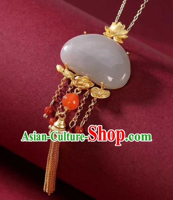 China Classical Cheongsam Golden Lotus Tassel Pendant Accessories Traditional Jade Necklace Jewelry China Classical Cheongsam Golden Lotus Tassel Pendant Accessories Traditional Jade Necklace Jewelry