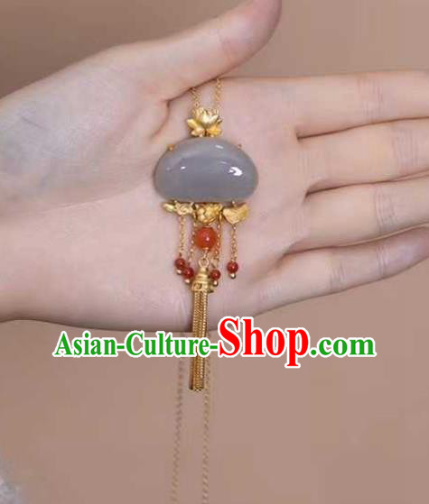 China Classical Cheongsam Golden Lotus Tassel Pendant Accessories Traditional Jade Necklace Jewelry China Classical Cheongsam Golden Lotus Tassel Pendant Accessories Traditional Jade Necklace Jewelry