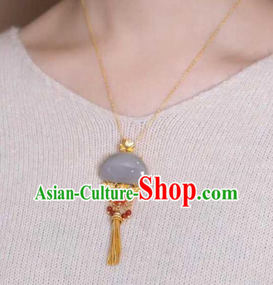 China Classical Cheongsam Golden Lotus Tassel Pendant Accessories Traditional Jade Necklace Jewelry China Classical Cheongsam Golden Lotus Tassel Pendant Accessories Traditional Jade Necklace Jewelry