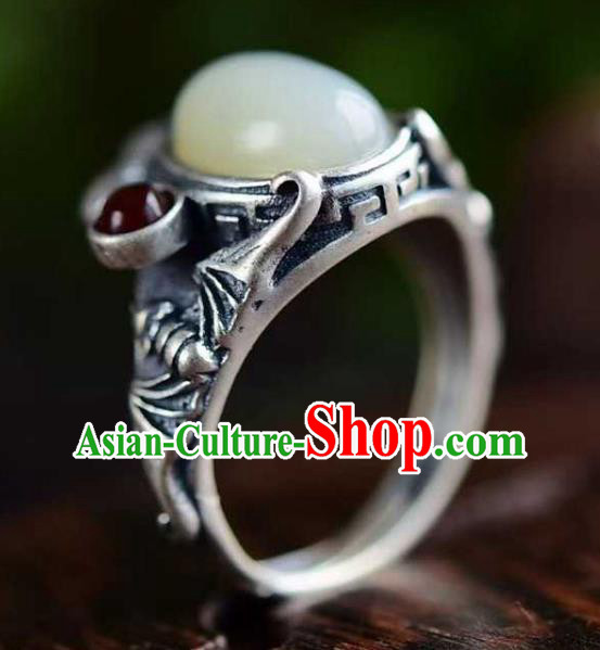 China Classical Cheongsam Silver Carving Ring Accessories Traditional Jade Circlet Jewelry China Classical Cheongsam Silver Carving Ring Accessories Traditional Jade Circlet Jewelry