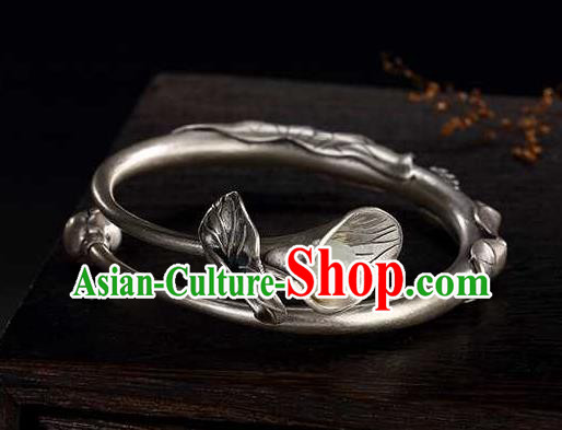 China Classical Cheongsam Silver Carving Bracelet Accessories Traditional Jade Mangnolia Bangle Jewelry China Classical Cheongsam Silver Carving Bracelet Accessories Traditional Jade Mangnolia Bangle Jewelry