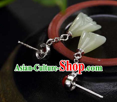 Handmade Chinese Traditional Cheongsam Jade Mangnolia Earrings National Ear Accessories Handmade Chinese Traditional Cheongsam Jade Mangnolia Earrings National Ear Accessories